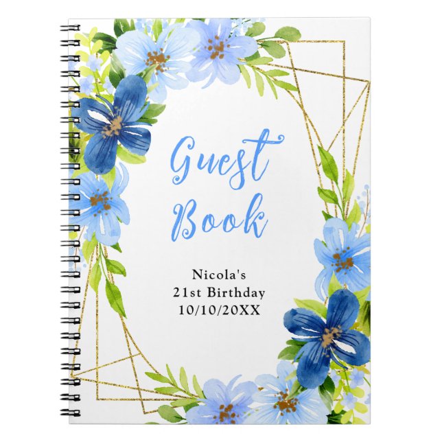 Blue and Navy Flowers with Foliage Guest Book Notizblock (Vorderseite)