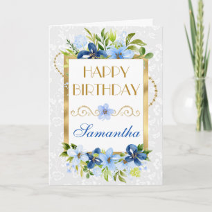 Blue and Navy Summer Blume Gold Foil Geburtstag Karte