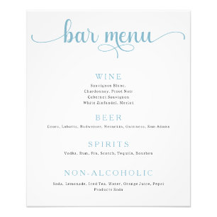 Blue and Off White Wedding Bar Menu Poster