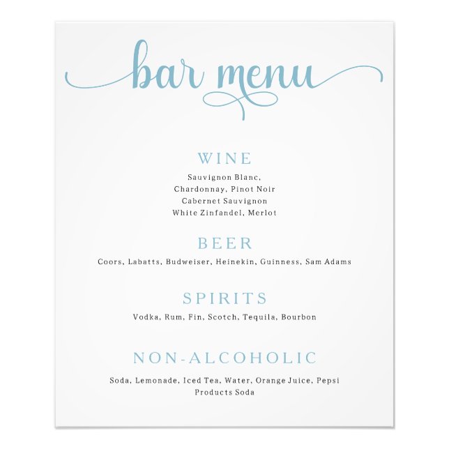 Blue and Off White Wedding Bar Menu Poster (Vorne)