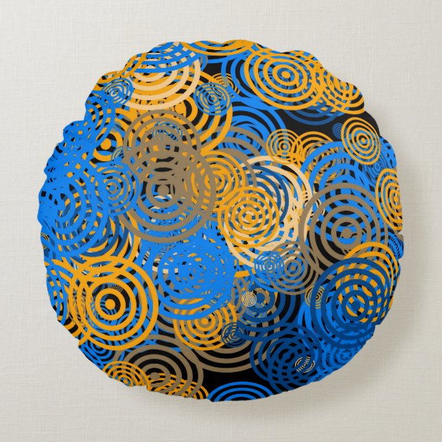 Blue and Orange Concentric Circles Round Pillow Rundes Kissen (Vorderseite)