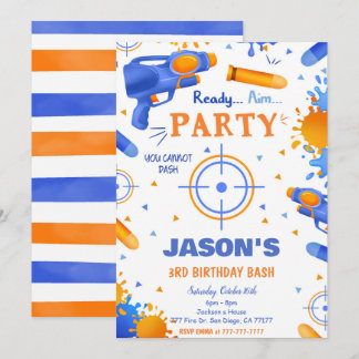 Blue and Orange Dart Gun Birthday Einladung