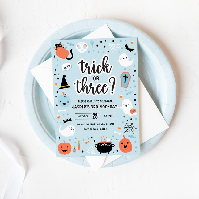 Blue and Orange Halloween 3rd Birthday Invitation  Einladung (Blue and Orange Halloween 3rd Birthday Invitation )