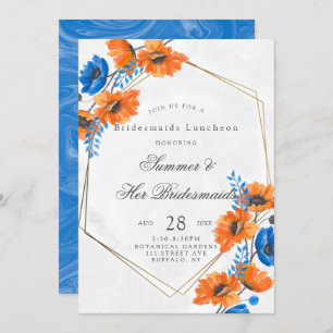 Blue and Orange Poppy Bridesmaids Luncheon Einladung