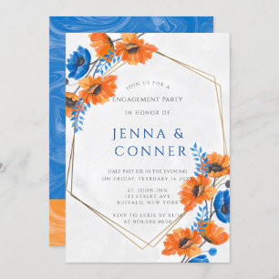 Blue and Orange Poppy Engagement Party Einladung