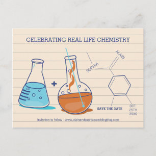 Blue and Orange Save the Date Chemistry Postcards Ankündigungspostkarte