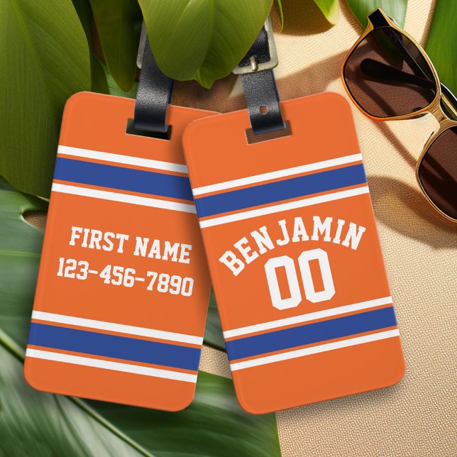 Blue and Orange Sports Jersey Individuelle Name Nu Gepäckanhänger (Custom Luggage Tag)
