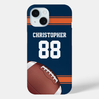 Blue and Orange Stripes Jersey Grid Iron Football iPhone 15 Hülle