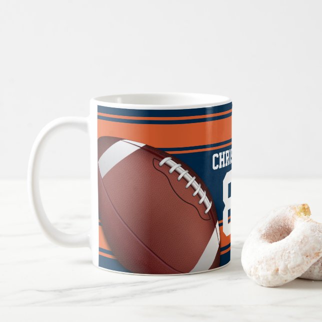 Blue and Orange Stripes Jersey Grid Iron Football Tasse (Mit Donut)