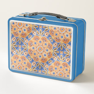 Blue and Orange tile Print Lunch Box