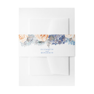 Blue and Peach Floral Elegante Hochzeit Einladungsbanderole