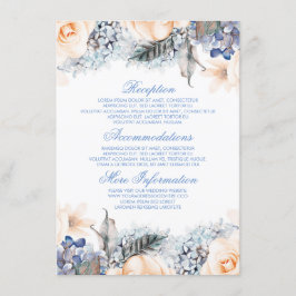 Blue and Peach Floral Wedding Information Guest Begleitkarte
