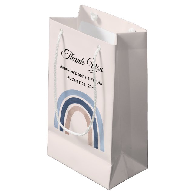 Blue and Peach Rainbow Boho Birthday Vielen Dank Kleine Geschenktüte (Vorderseite Schrägansicht)