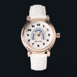 Blue and Peach Rainbow Boho Design Armbanduhr<br><div class="desc">Eine Uhr mit einem niedlichen und skurrilen Regenbogen. Blau und pfirsichfarben.</div>