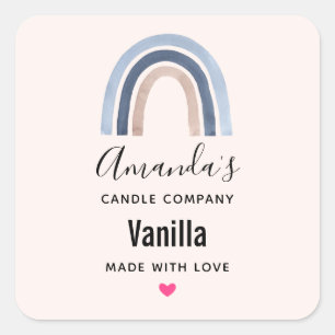 Blue and Peach Rainbow Boho Design Candle Business Quadratischer Aufkleber