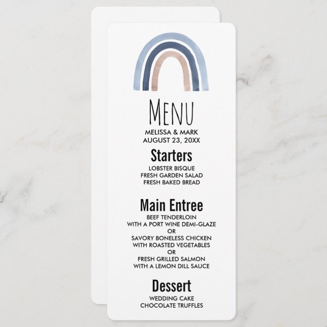 Blue and Peach Rainbow Boho Design Einladung (Vorne/Hinten)