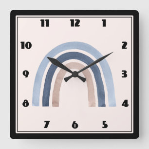 Blue and Peach Rainbow Boho Design Quadratische Wanduhr