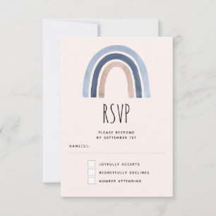 Blue and Peach Rainbow Boho Design Wedding RSVP Karte