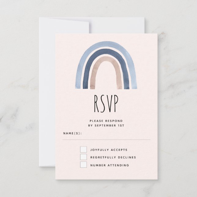 Blue and Peach Rainbow Boho Design Wedding RSVP Karte (Vorderseite)