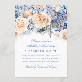 Blue and Peach Watercolor Florals Geburtstagsparty Einladung