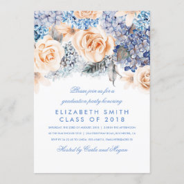 Blue and Peach Watercolor Florals Graduation Party Einladung