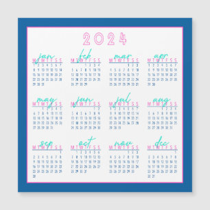 Blue and Pink 2024 Montag-Start Kalender Magnet