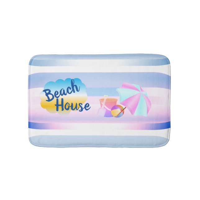 Blue and Pink Beach House Bath Mat Badematte (Vorderseite)