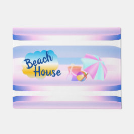 Blue and Pink Beach House Door Mat Fußmatte