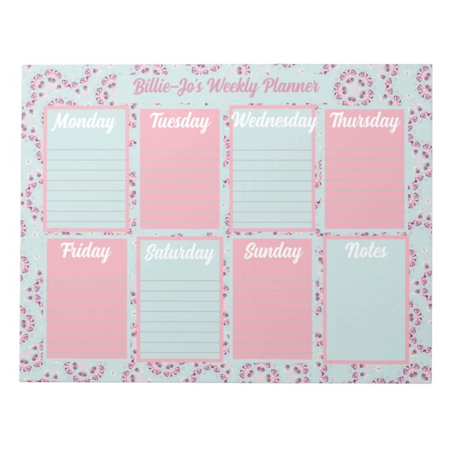Blue and Pink Boho Weekekly Planner Notepad Notizblock (Vorderseite)