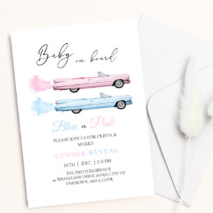 Blue and Pink Cadillac Car Baby Gender Reveal Einladung