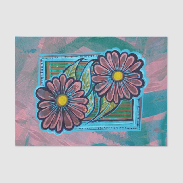 Blue and Pink Daisy Garden Seidenpapier (Vorderseite)