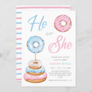 Blue and Pink Donut Doughnut Baby Gender Reveal Einladung