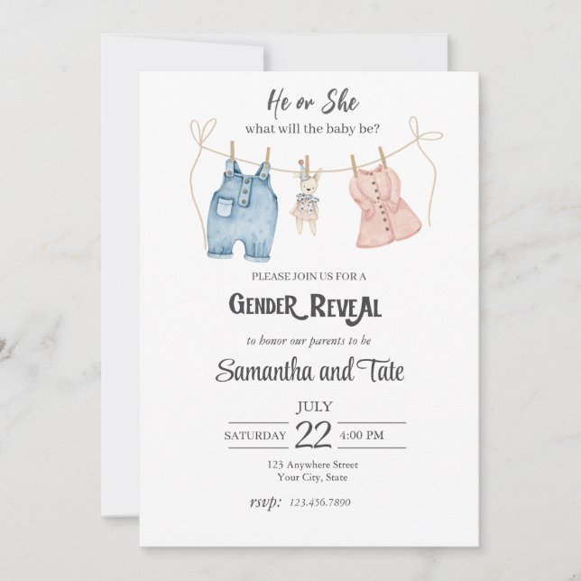 Blue and Pink Gender Reveal Invitation Einladung (Vorderseite)