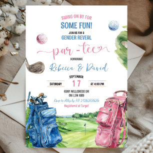 Blue and Pink Golf Theme Gender Reveal Par T-Shirt Einladung