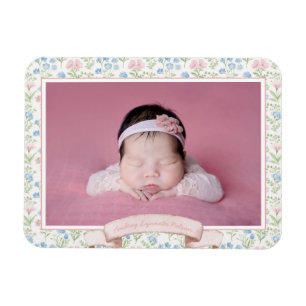 Blue and Pink Grandmillennial Blume Foto Baby Magnet