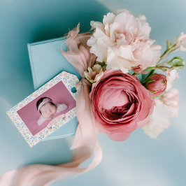 Blue and Pink Grandmillennial Flower Photo Baby  Geschenkanhänger