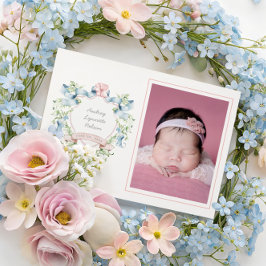 Blue and Pink Grandmillennial Ribbon Wappen Baby Ankündigung