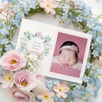 Blue and Pink Grandmillennial Ribbon Wappen Baby Ankündigung