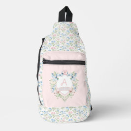 Blue and Pink Grandmillennial Ribbon Wappen Baby Crossbody Bag