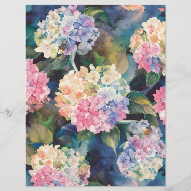 Blue and Pink Hydrangea Watercolor Scrapbook Paper (Vorderseite)