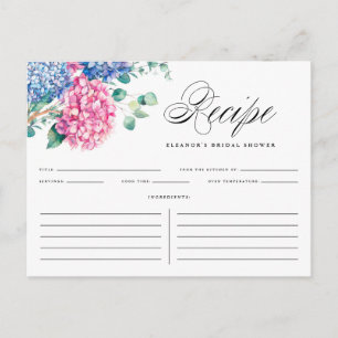 Blue and Pink Hydrangeas Brautparty Rezept Card Postkarte
