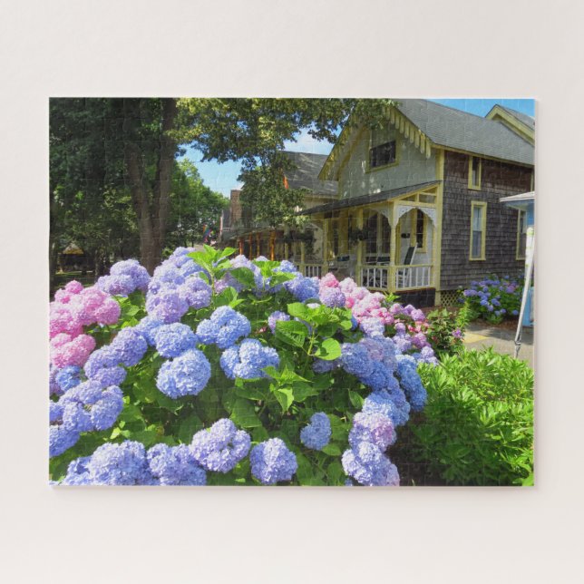Blue and Pink Hydrangeas - Martha's Vineyard Jigsa Puzzle (Horizontal)