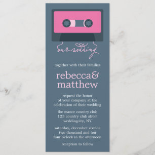 Blue and Pink Retro Mixtape Wedding Einladung