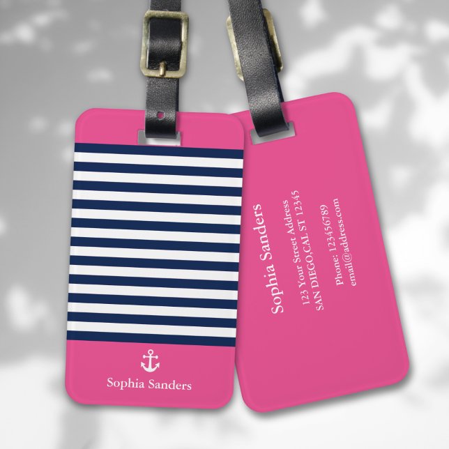 Blue and Pink Striped Nautical Pattern Gepäckanhänger (Von Creator hochgeladen)