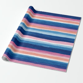 Blue and Pink Watercolor Coastal Stripes Geschenkpapier