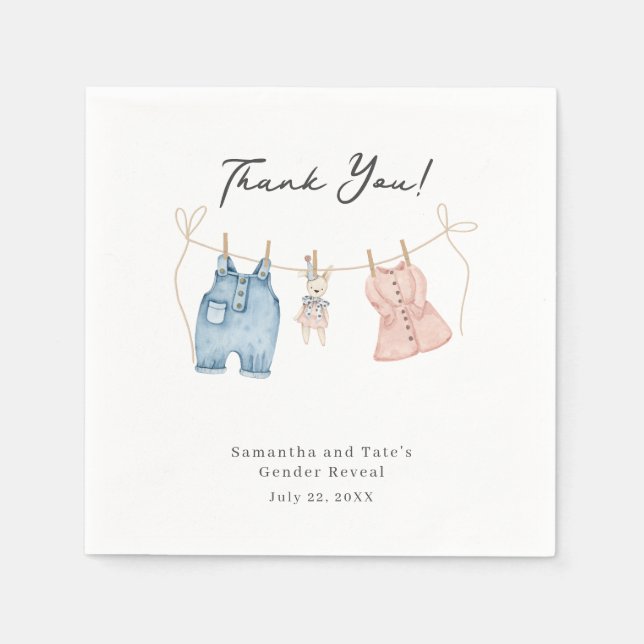 Blue and Pink Watercolor Gender Reveal  Serviette (Vorderseite)