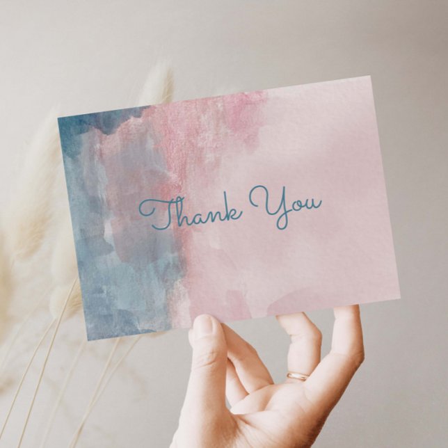 Blue and Pink Watercolor vielen Dank Postcard Einladungspostkarte (Von Creator hochgeladen)