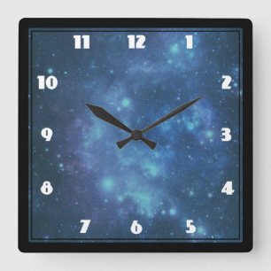 Blue and Purple Cosmic Space Image Quadratische Wanduhr