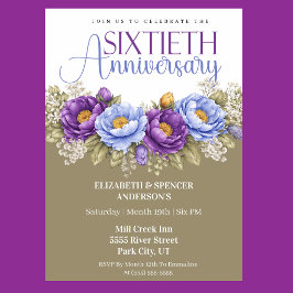 Blue and Purple Peony 60th Wedding Anniversary Einladung