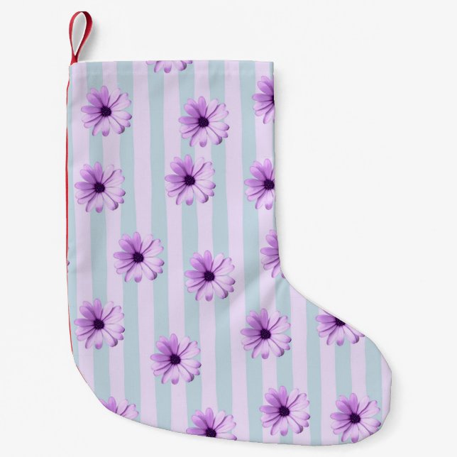 blue and purple striped daisy pattern kleiner weihnachtsstrumpf (Vorderseite)